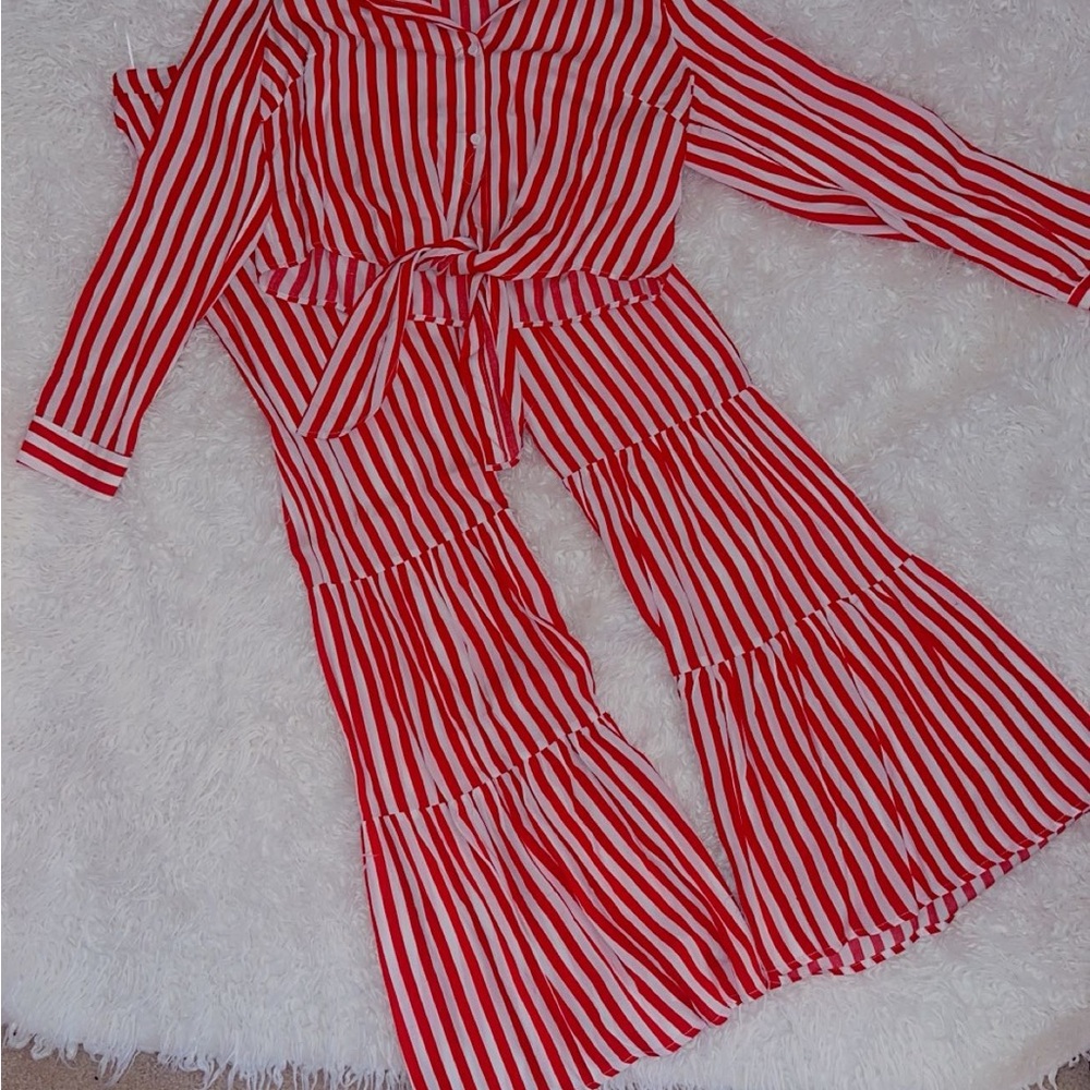 Red and White Striped Jumpsuit